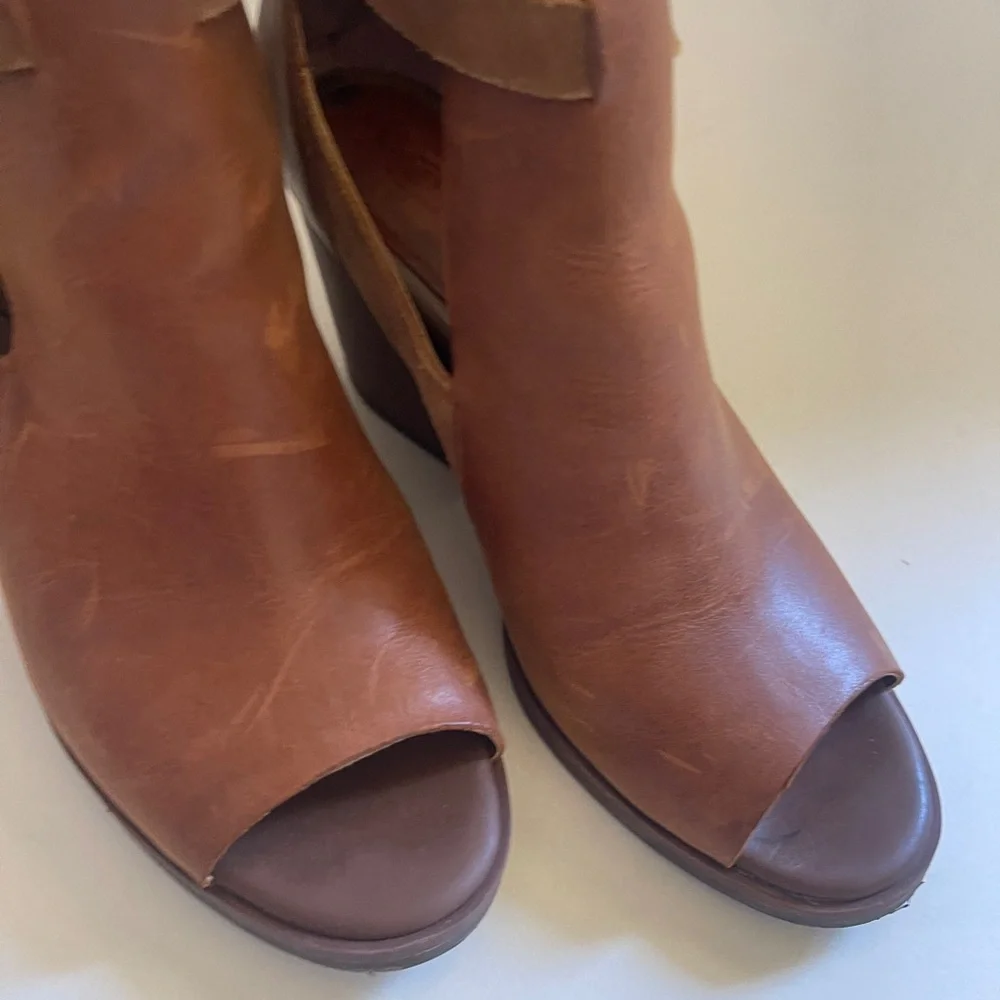 Korks Stella Leather Suede Peeptoe Ankle Booties Boots Sandals Womens 8.5
